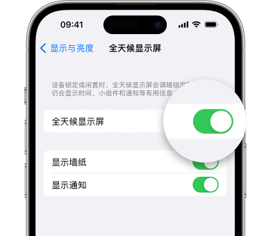 莱芜苹果15预约维修分享iPhone15如何设置全天候显示屏幕可见 